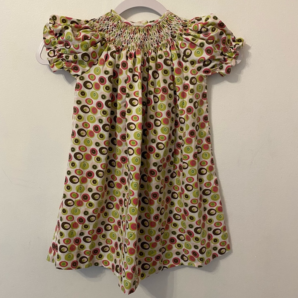 Smocked Giraffe Toddler Dress Pink Green Brown Fall Colors 12 M Measurements